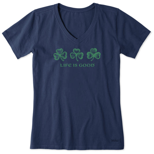 Women's Woodcut 3 Clovers Short Sleeve Crusher Vee