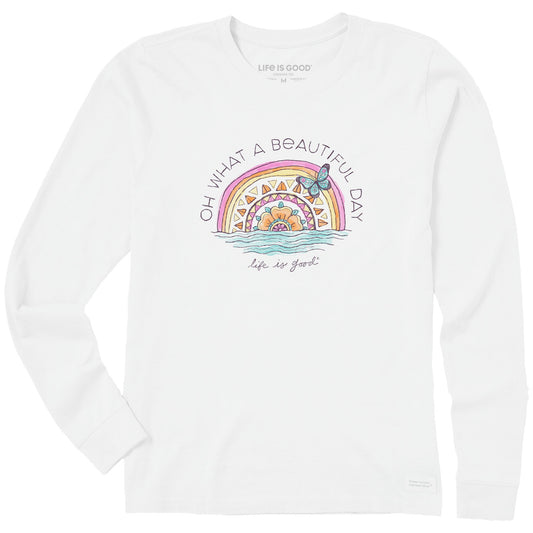 Women's Beautiful Day Butterfly Rainbow Long Sleeve Crusher Tee