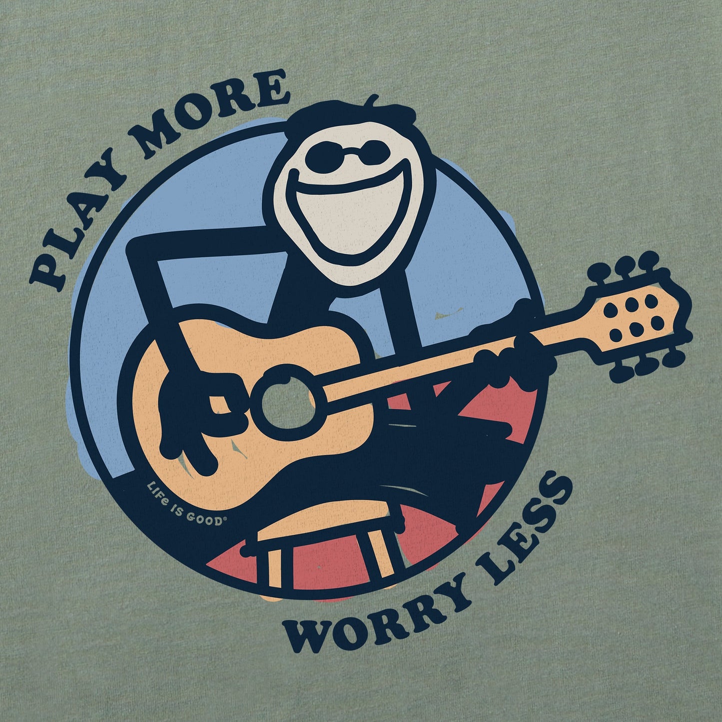 Men's Play  More Worry Less Jake Guitar Long Sleeve Crusher Tee