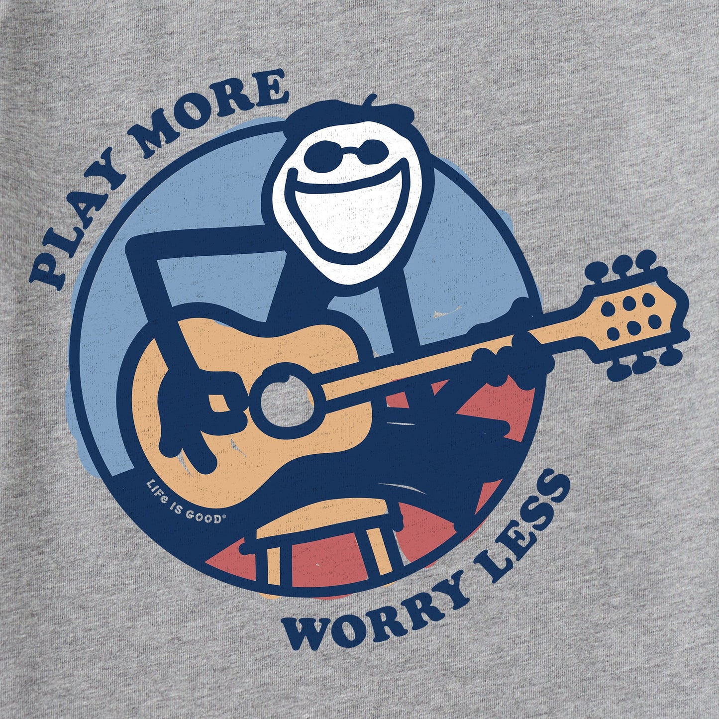 Men's Play  More Worry Less Jake Guitar Long Sleeve Crusher Tee