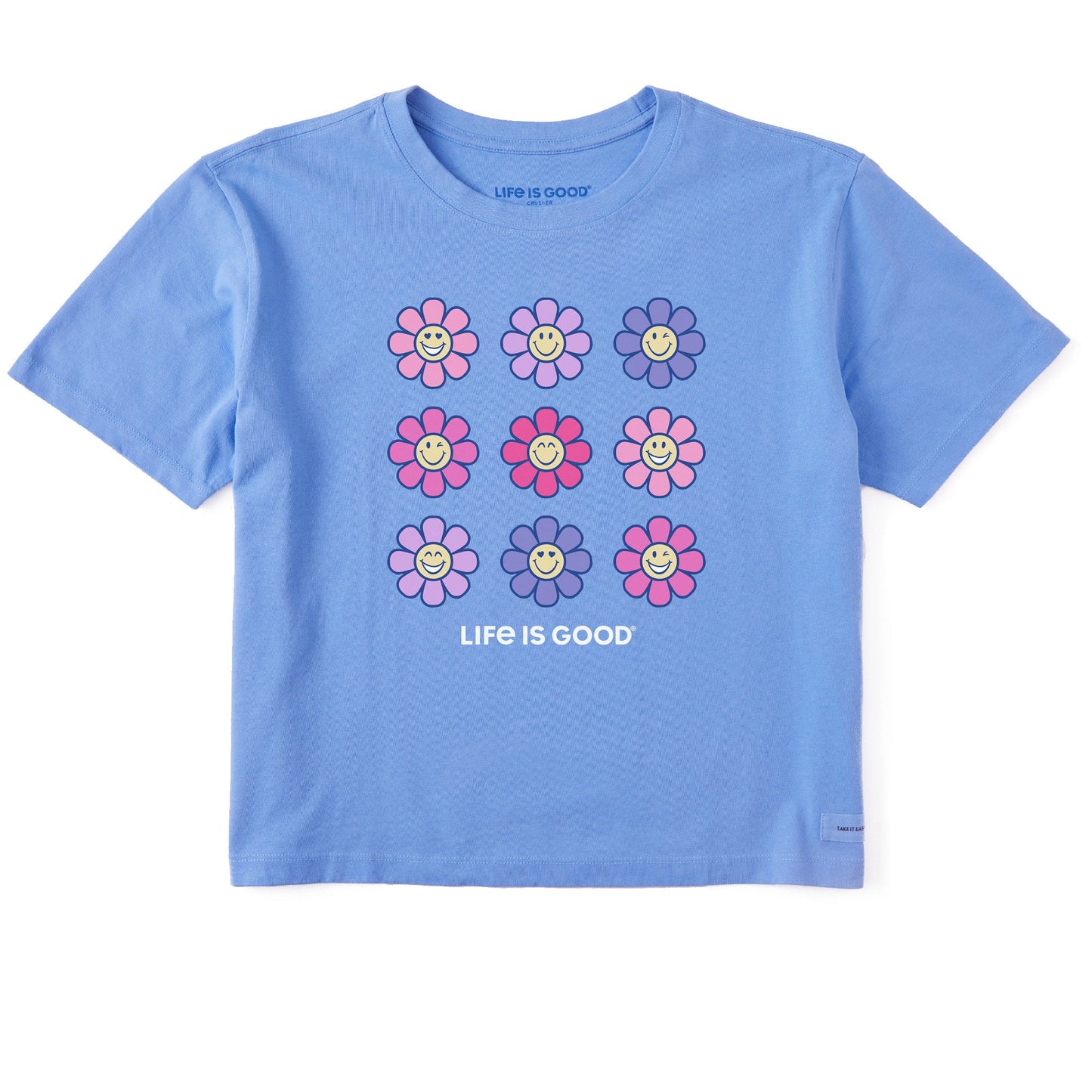 Women's Groovy Smile Daisies Short Sleeve Crusher Boxy Tee