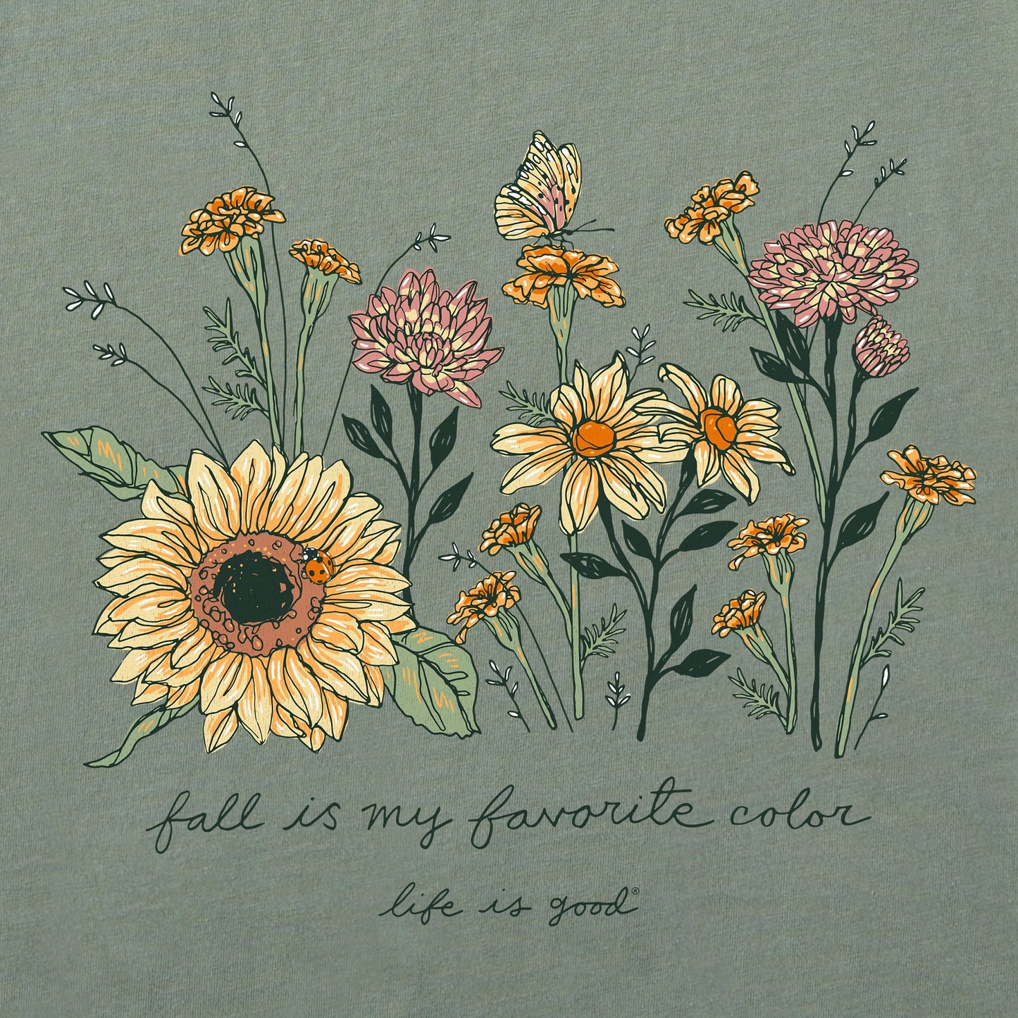 Women's Fall Favorite Color Flowers Short Sleeve Crusher Tee