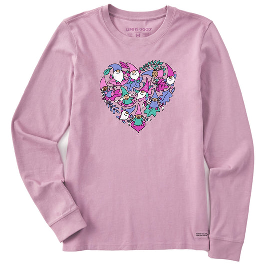 Women's Gnomes & Leaves Heart Long Sleeve Crusher Tee