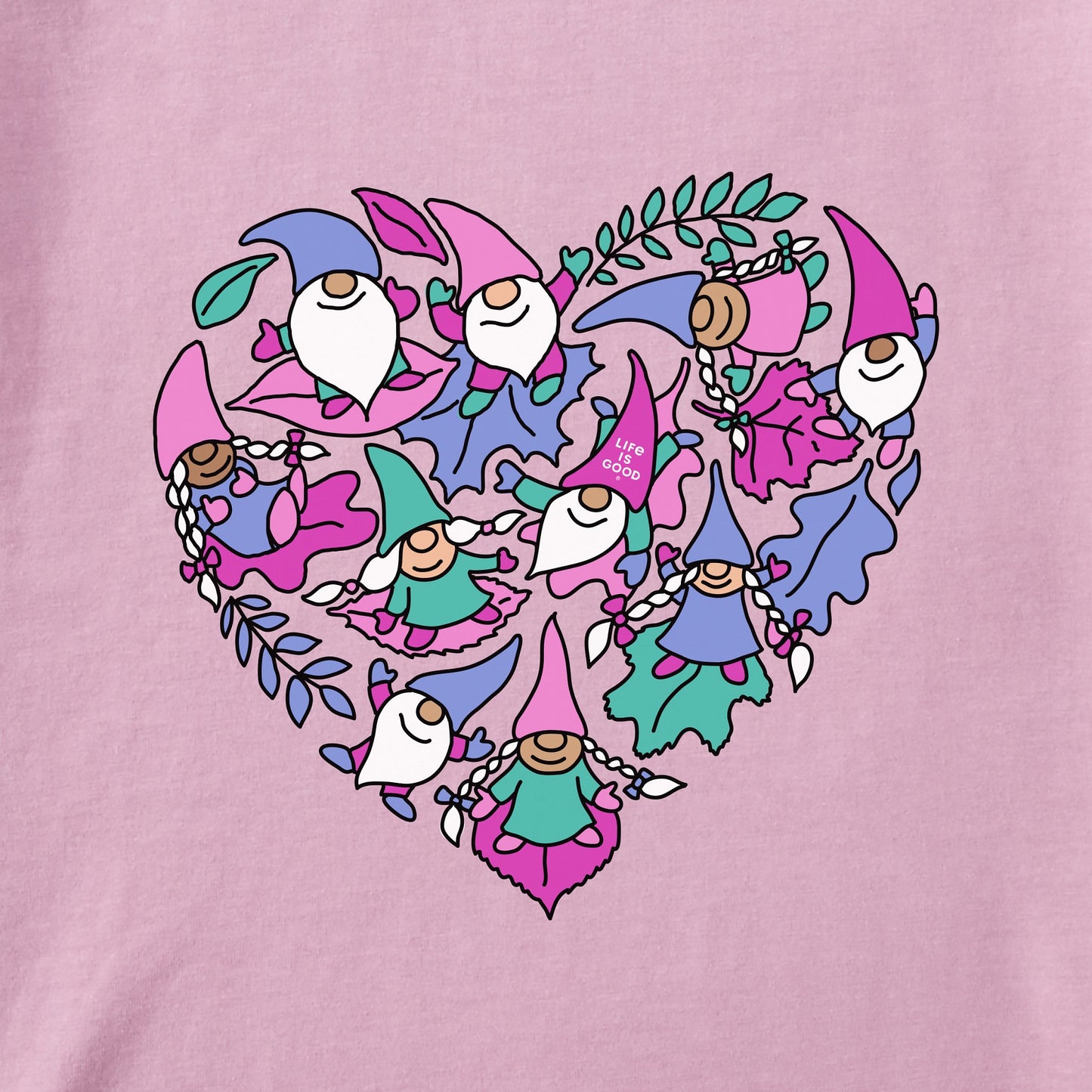 Women's Gnomes & Leaves Heart Long Sleeve Crusher Tee