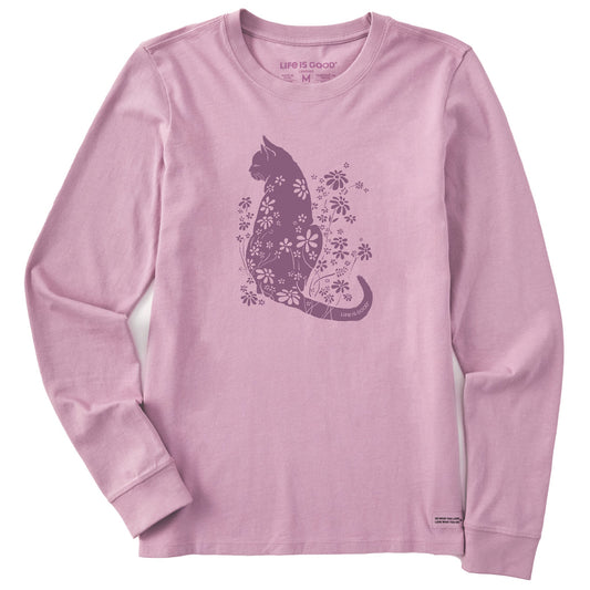 Women's Cat Flower Power Long Sleeve Crusher Tee
