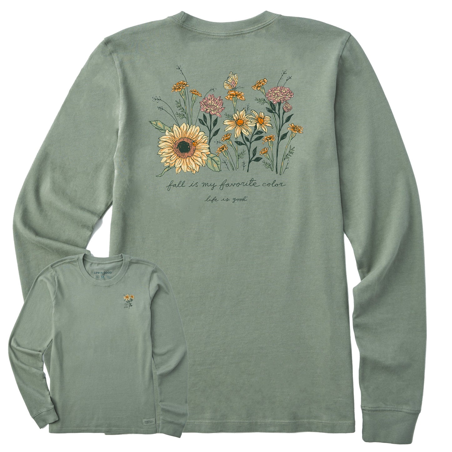 Women's Fall Favorite Color Flowers Long Sleeve Crusher Tee