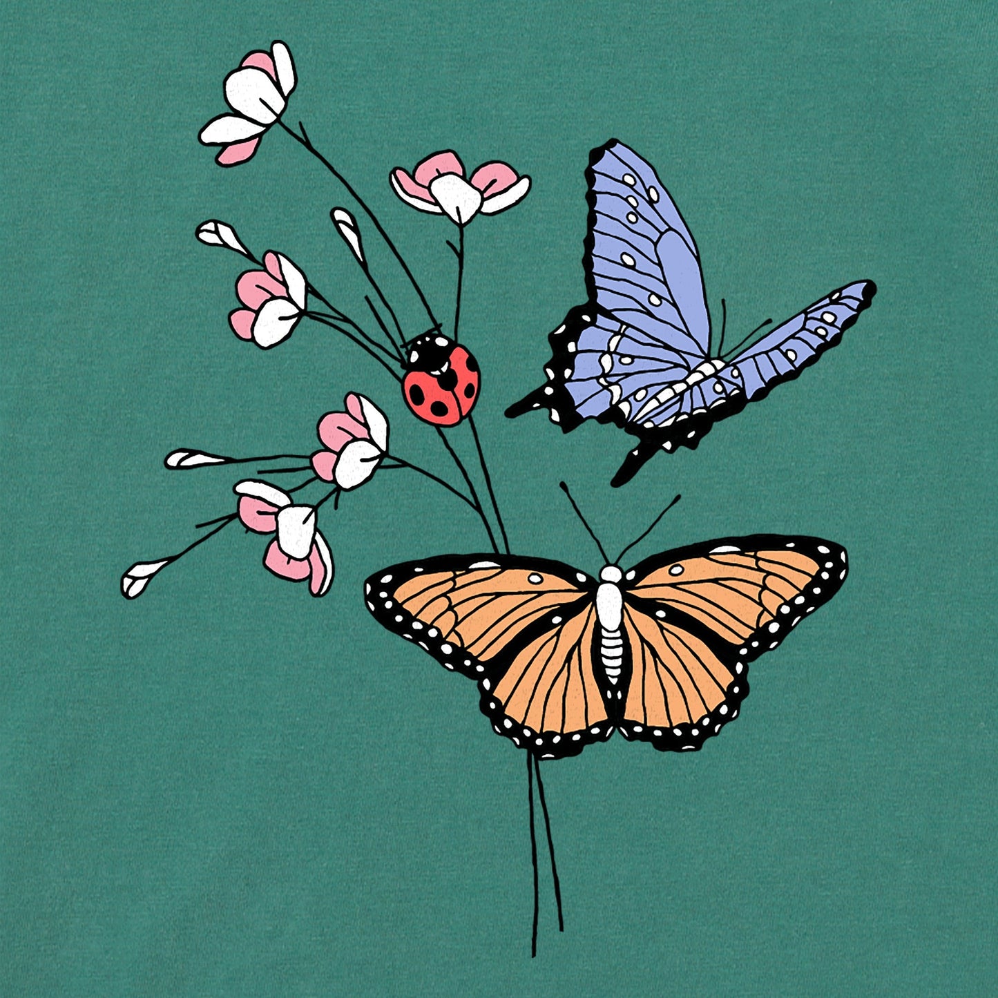 Women's Butterflies & Ladybug Flowers Short Sleeve Crusher Boxy Tee