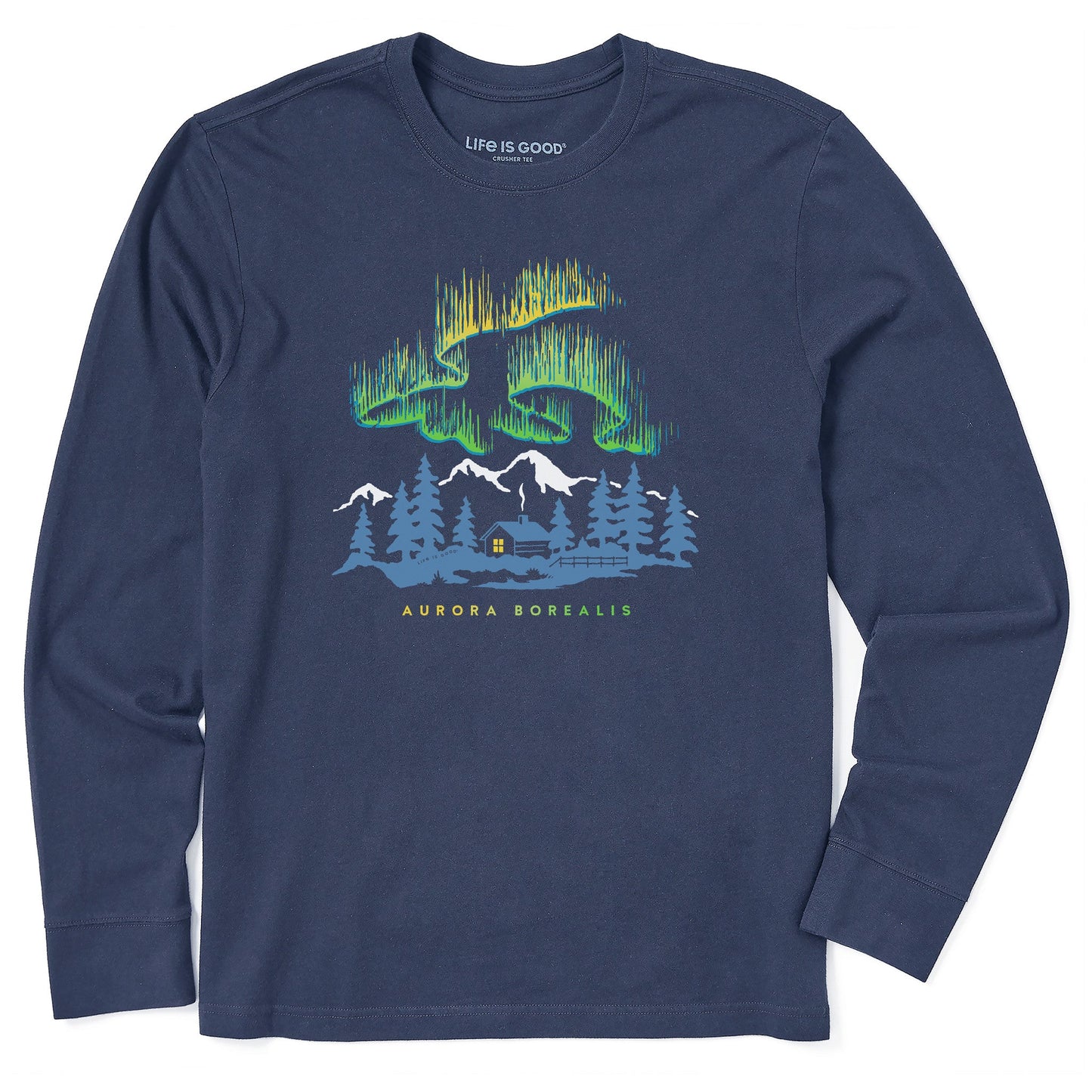 Men's Aurora Borealis Cabin Long Sleeve Crusher Tee