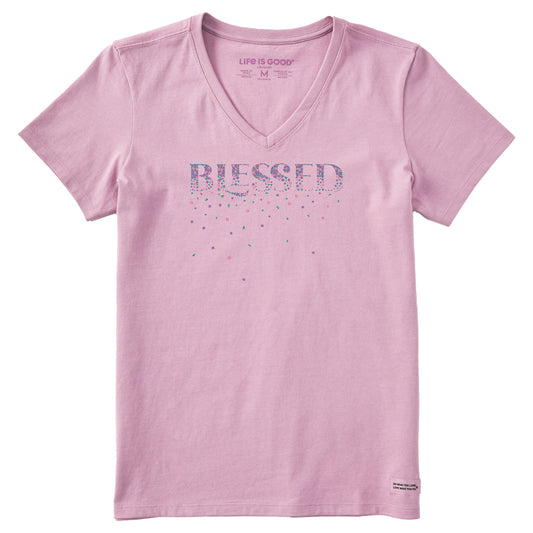 Women's Blessed Spring Flowers Short Sleeve Vee