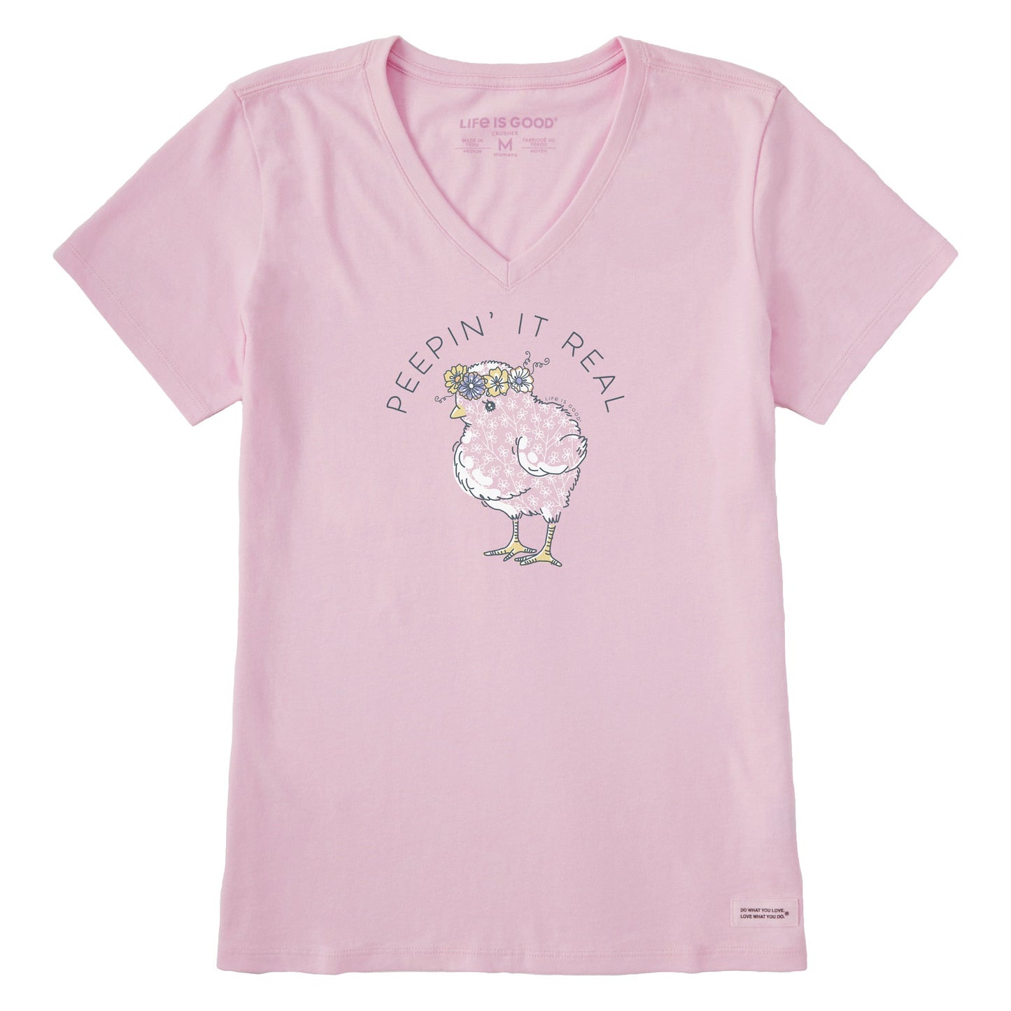 Women's Baby Chick Flower Crown Short Sleeve Crusher Vee