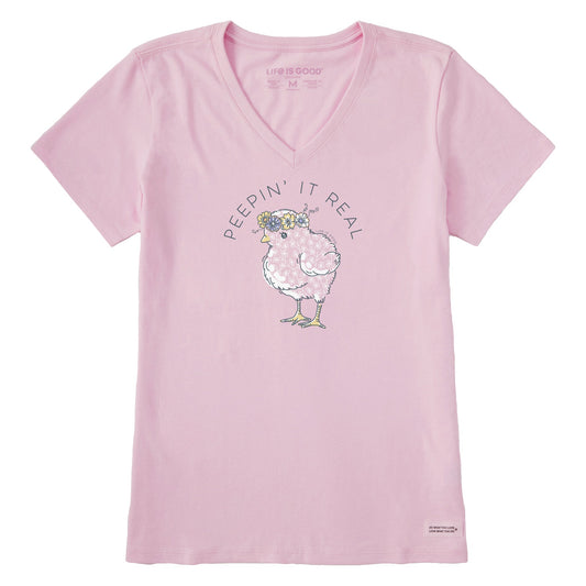 Women's Baby Chick Flower Crown Short Sleeve Crusher Vee