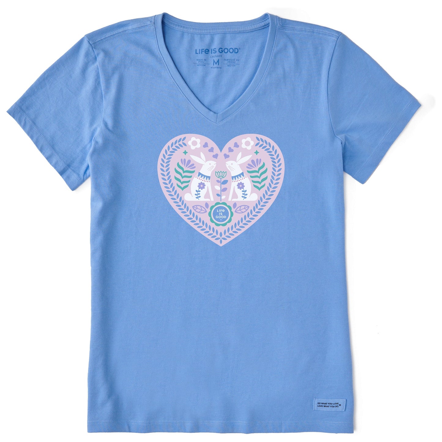 Women's Scandinavian Heart Bunnies Short Sleeve Vee