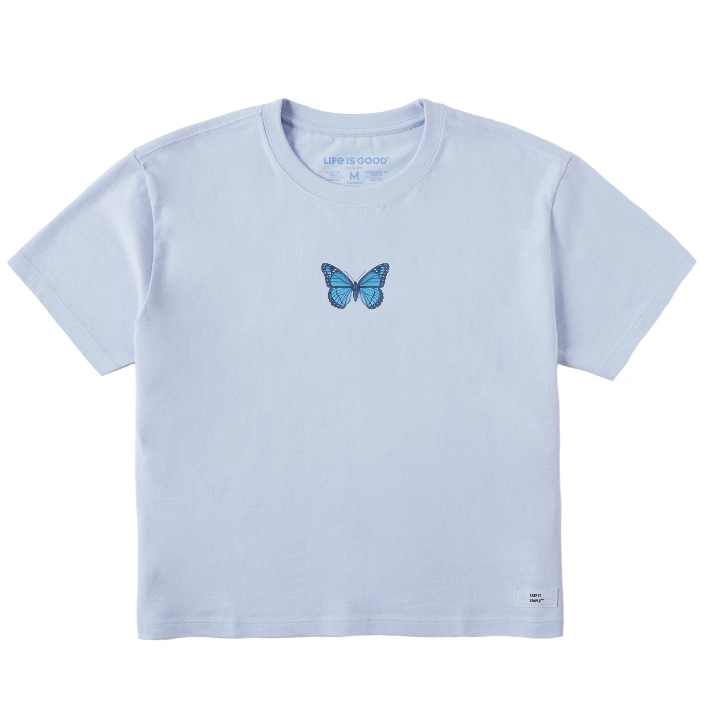 Women's Antique Floral Butterfly Short Sleeve Crusher Boxy Tee