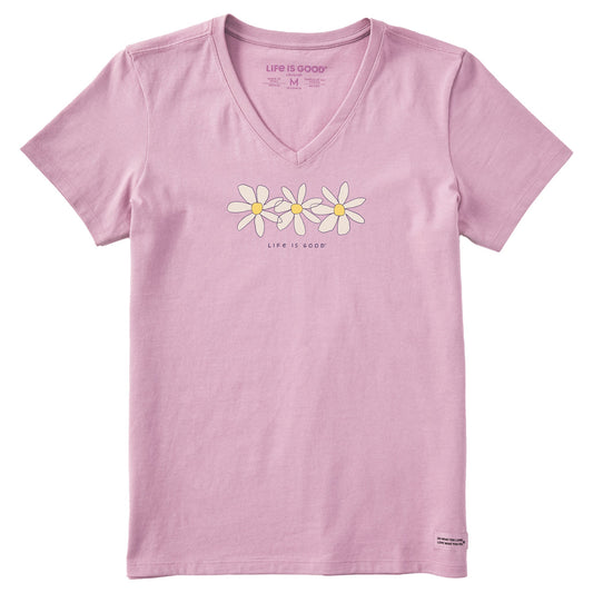 Women's Quirky 3 Daisies Short Sleeve Vee