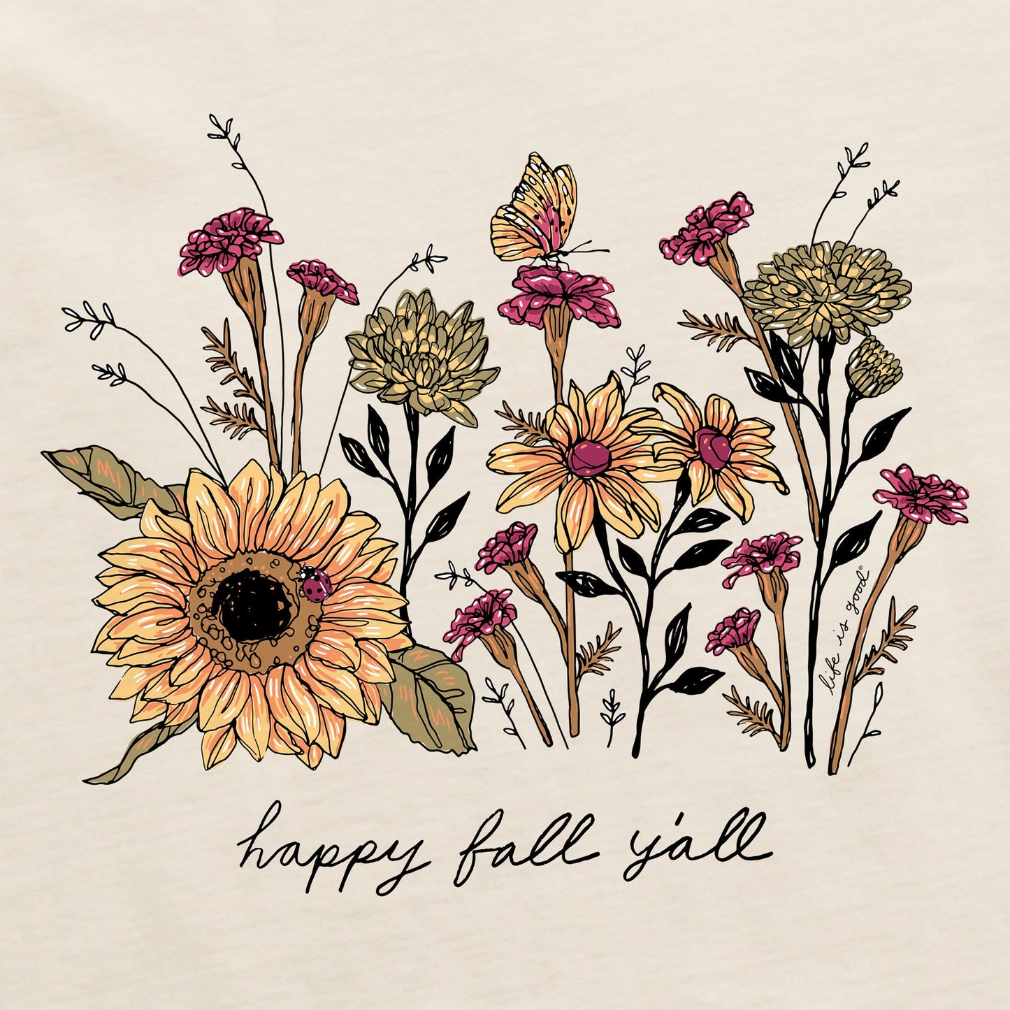 Women's Happy Fall Flowers Short Sleeve Crusher Tee