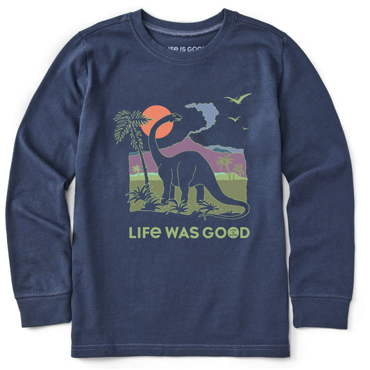 Kids Dinosaur Life was Good Long Sleeve Crusher Tee