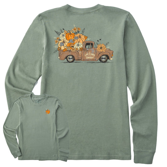 Women's Fall Flowers & Pumpkins Pickup Long Sleeve Crusher Tee