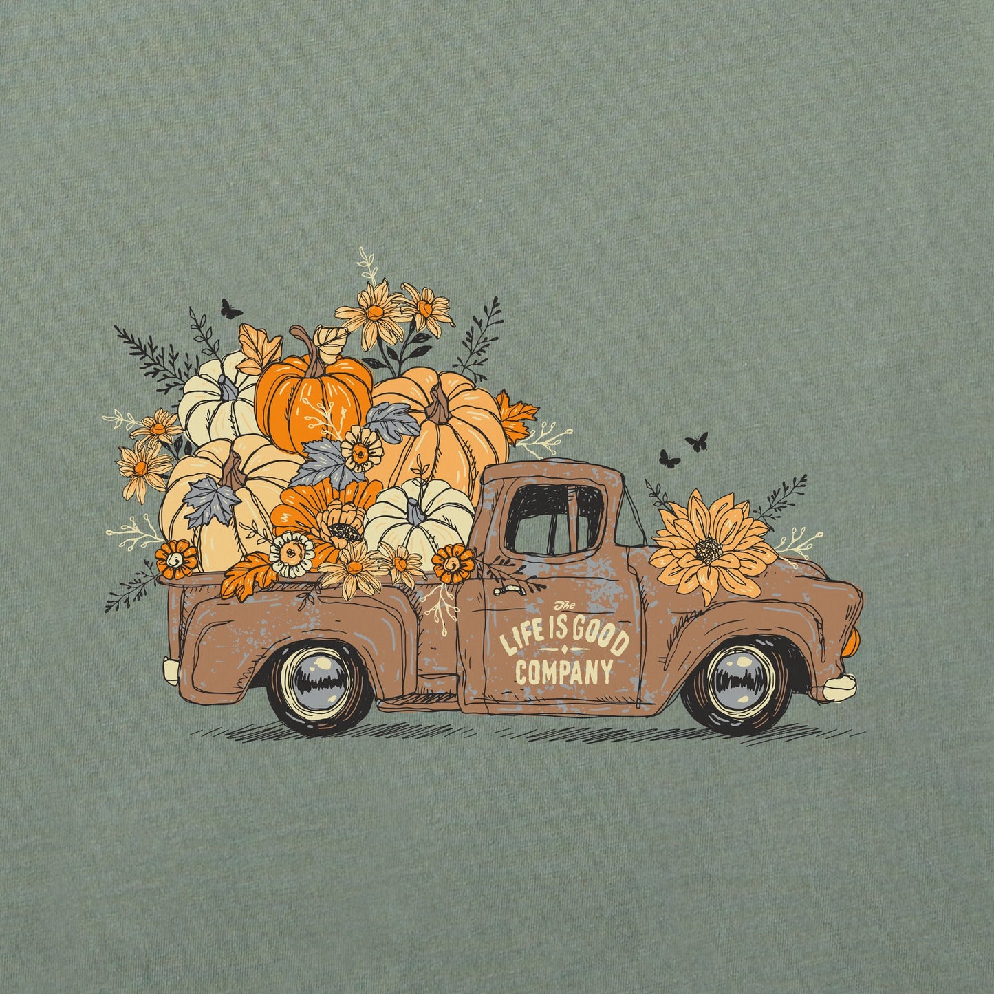 Women's Fall Flowers & Pumpkins Pickup Long Sleeve Crusher Tee