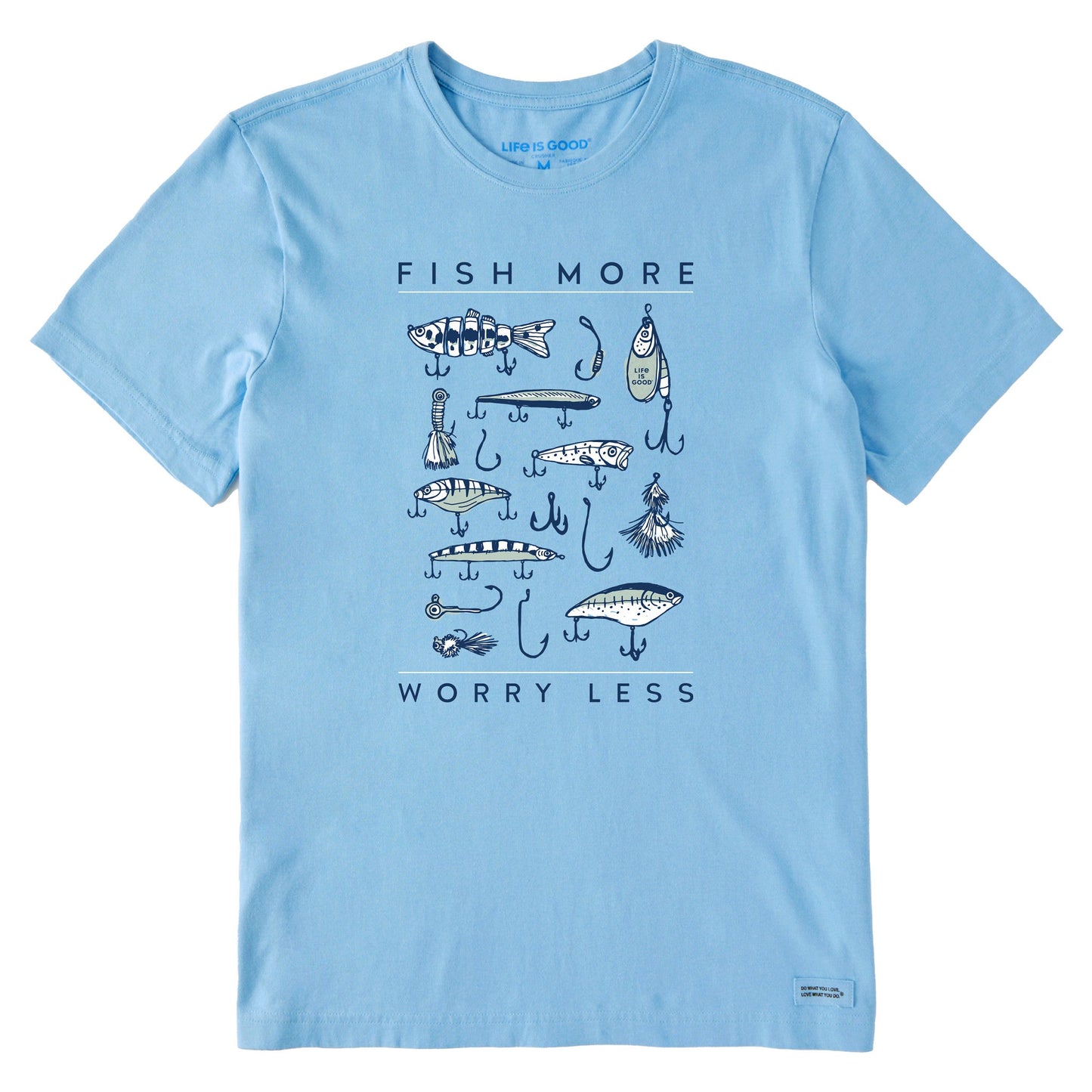 Men's Fish More Worry Less Hooks and Tackle Short Sleeve Crusher Tee