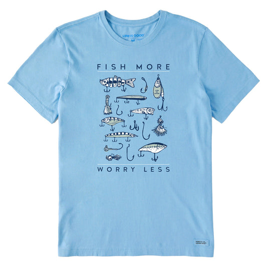 Men's Fish More Worry Less Hooks and Tackle Short Sleeve Crusher Tee
