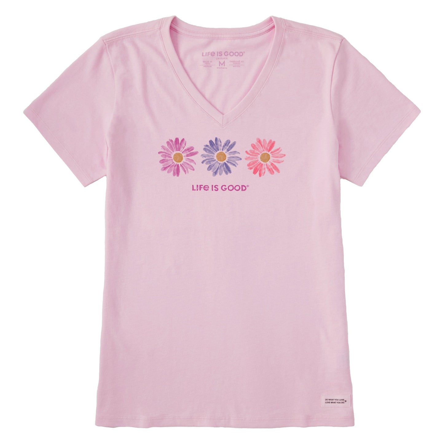 Women's Three Painted Daisies Short Sleeve Vee