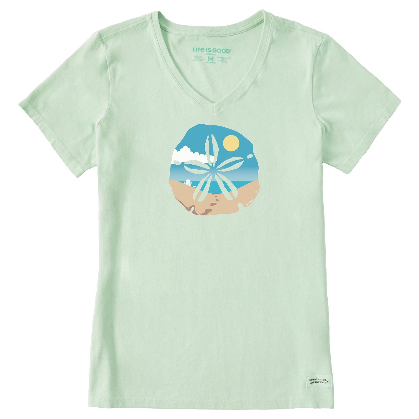Women's Sand Dollar Beach Scene Short Sleeve Vee
