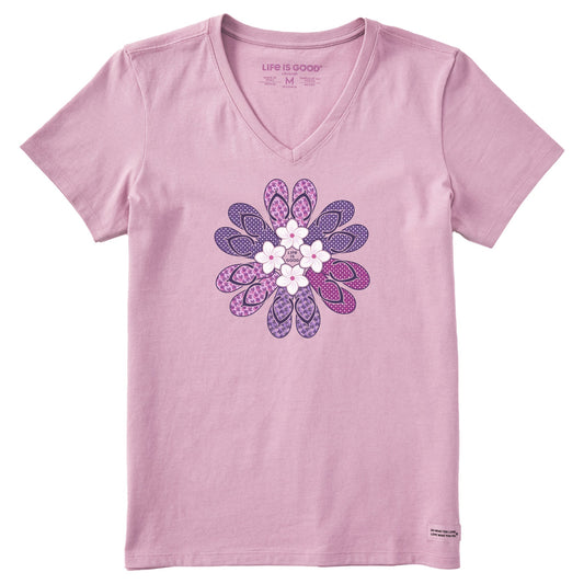 Women's Flip Flop Flower Short Sleeve Crusher Vee