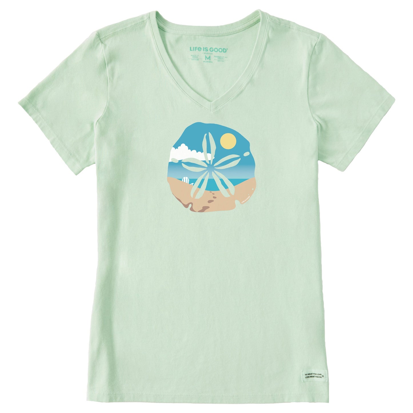 Women's Sand Dollar Beach Scene Short Sleeve Vee