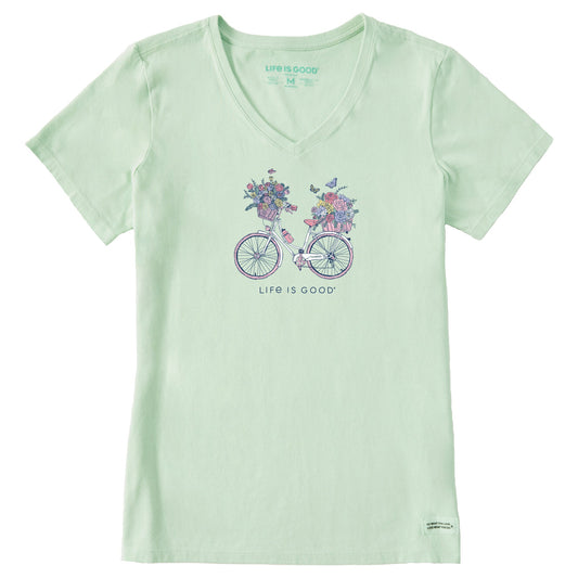 Women's Bike Flower Baskets Short Sleeve Vee