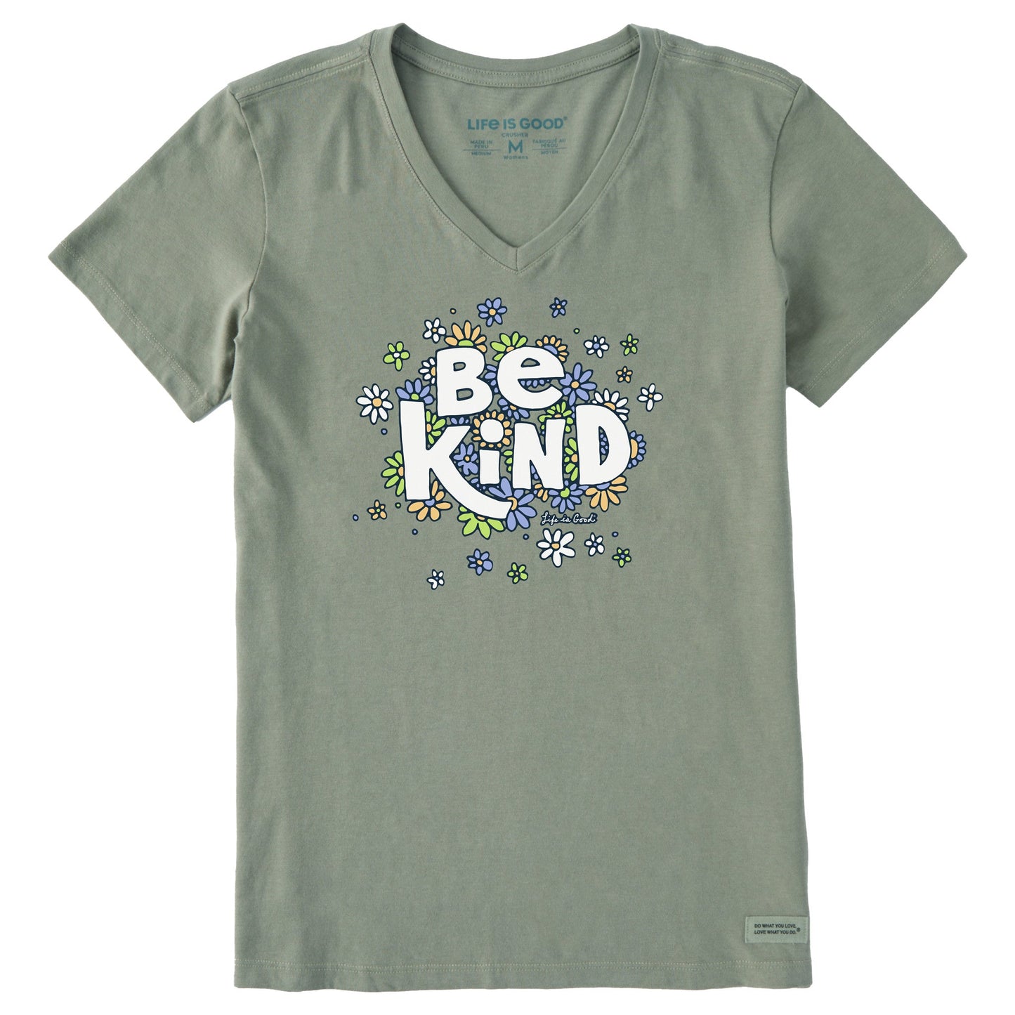 Women's Be Kind Flower Lines Short Sleeve Vee