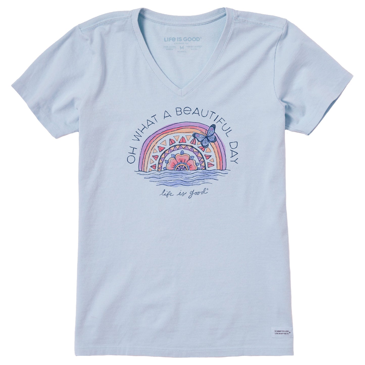 Women's Beautiful Day Butterfly Rainbow Short Sleeve Vee