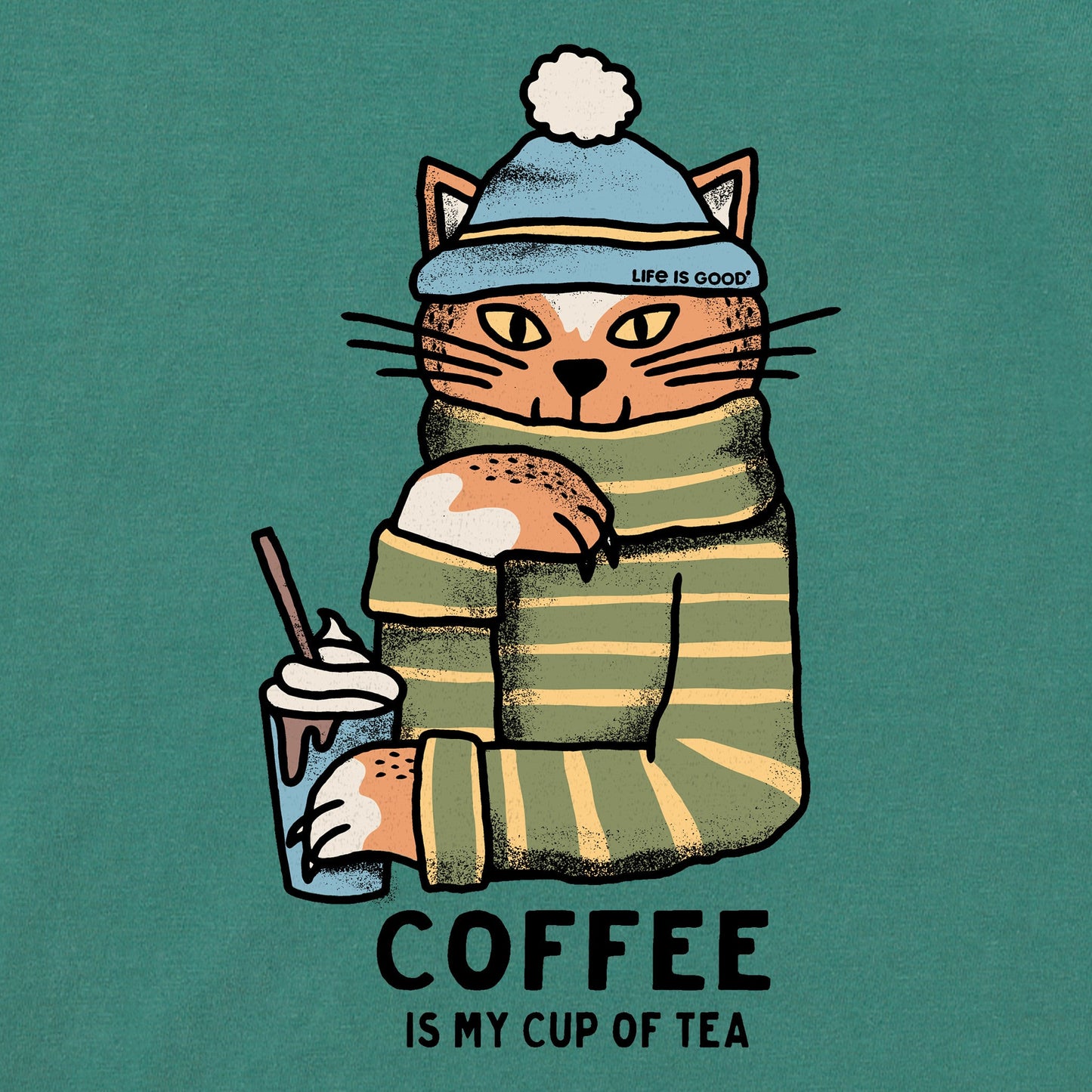 Women's Coffee Tea Cat Long Sleeve Crusher Tee