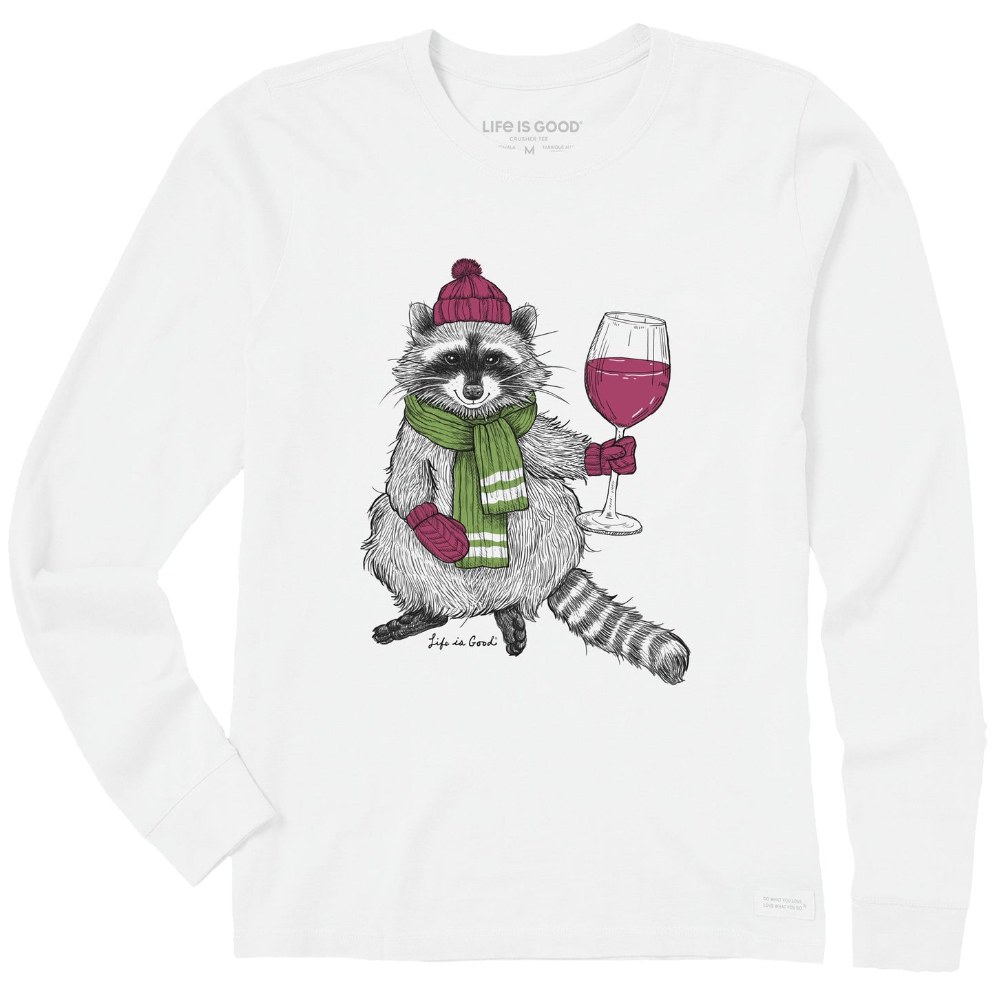 Women's Warmly Dressed Racoon and Wine Long Sleeve Crusher Tee