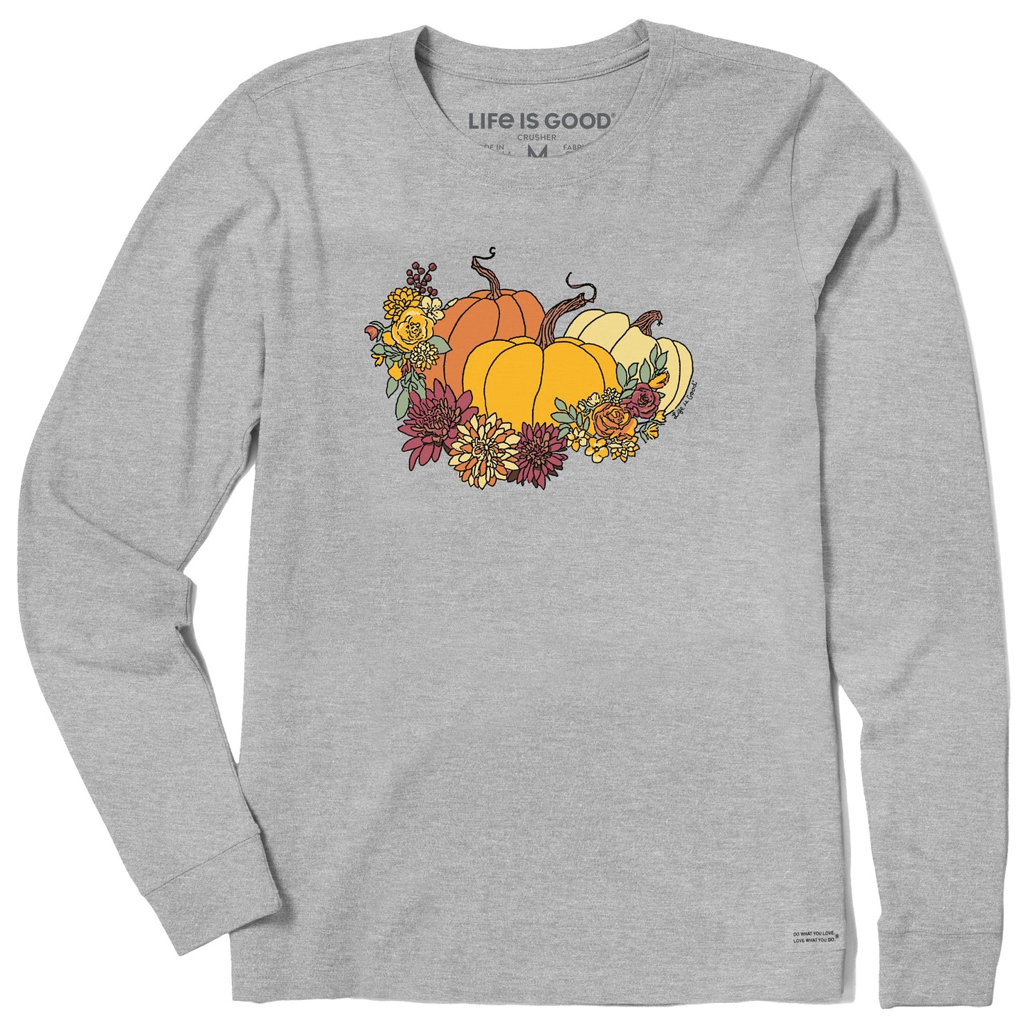 Women's Pumpkin and Flowers Long Sleeve Crusher Tee