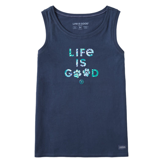 Women's Tie Dye Life is Good Paw Print Crusher Tank