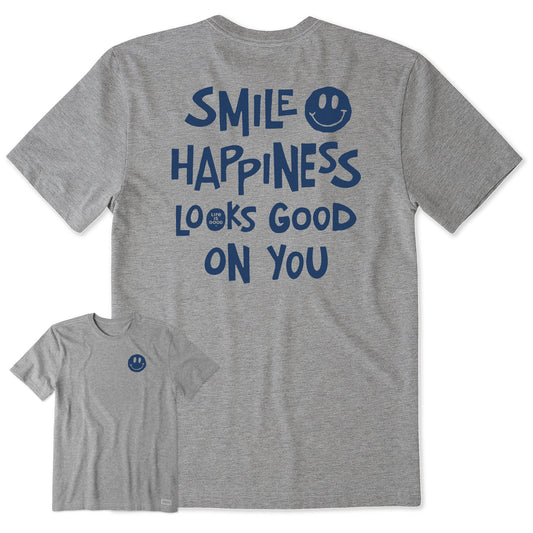 Men's Wordsmith Smile Happiness Looks Good Short Sleeve Crusher Tee