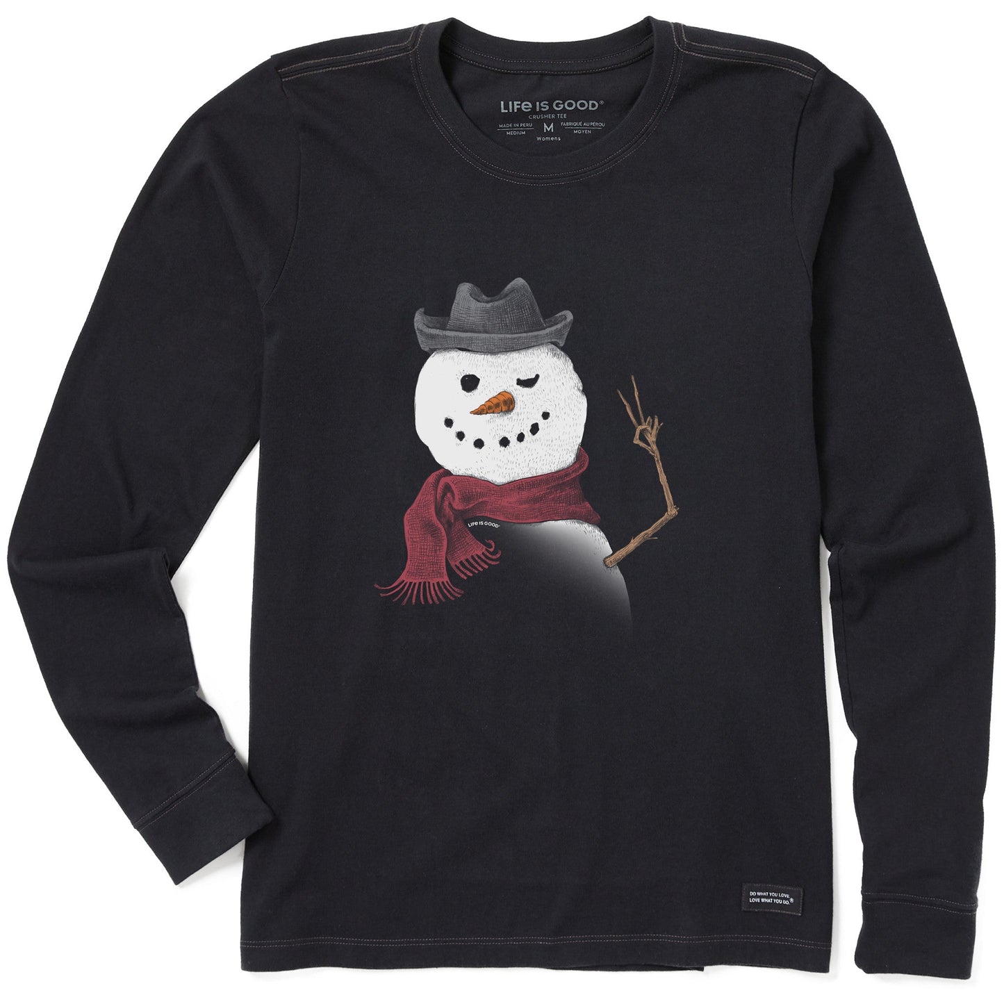 Women's Snowman Peace Sign Long Sleeve Crusher Tee