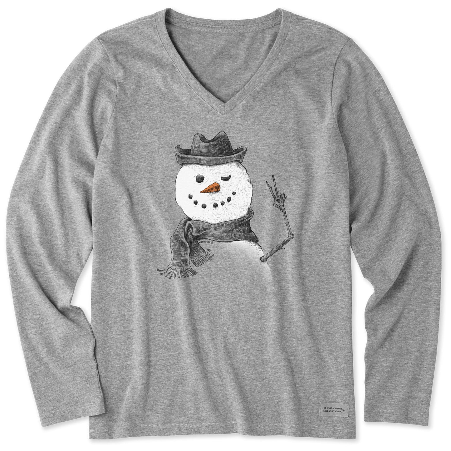 Women's Snowman Peace Sign Long Sleeve Crusher Vee
