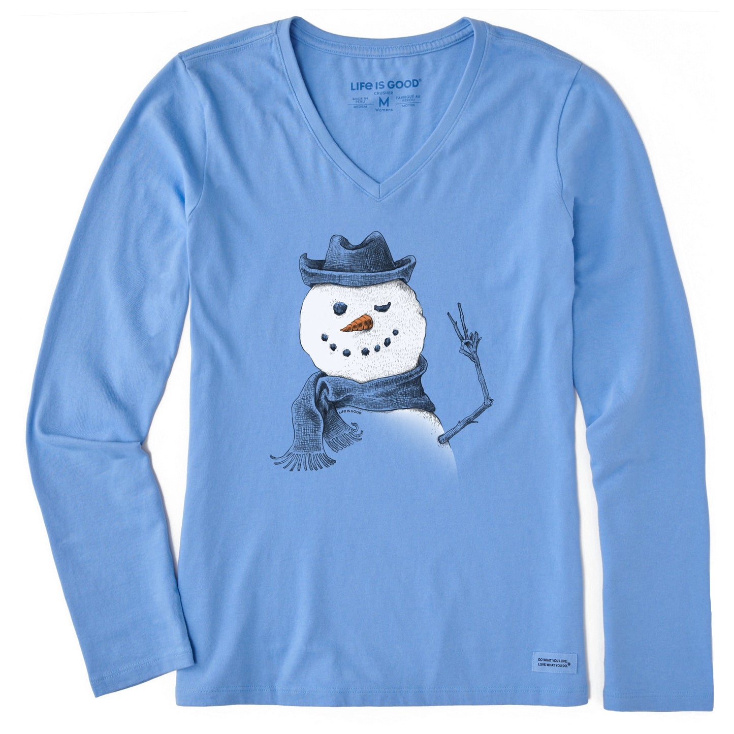 Women's Snowman Peace Sign Long Sleeve Crusher Vee