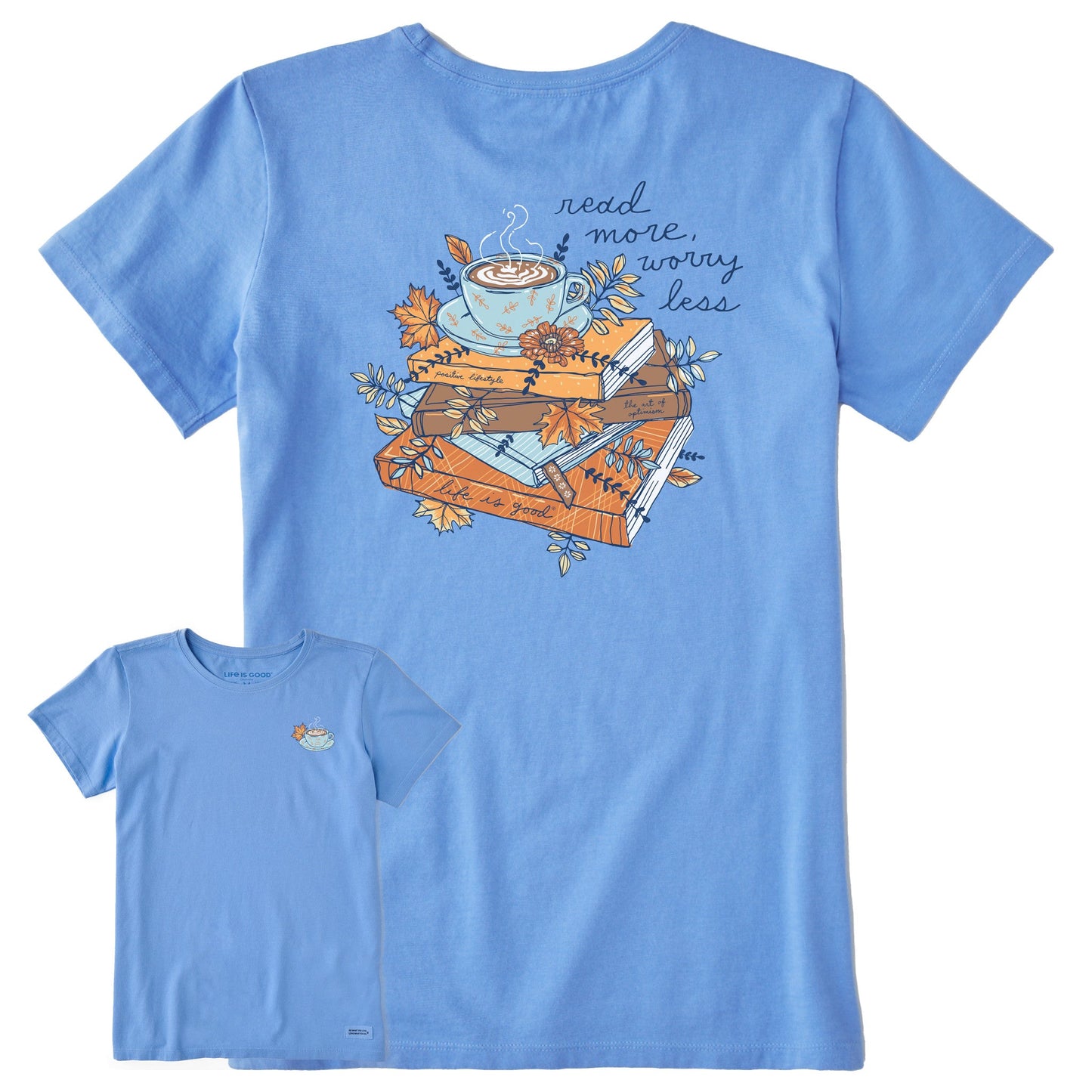 Women's Fall Books and Coffee Short Sleeve Crusher Tee
