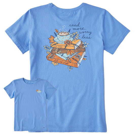 Women's Fall Books and Coffee Short Sleeve Crusher Tee