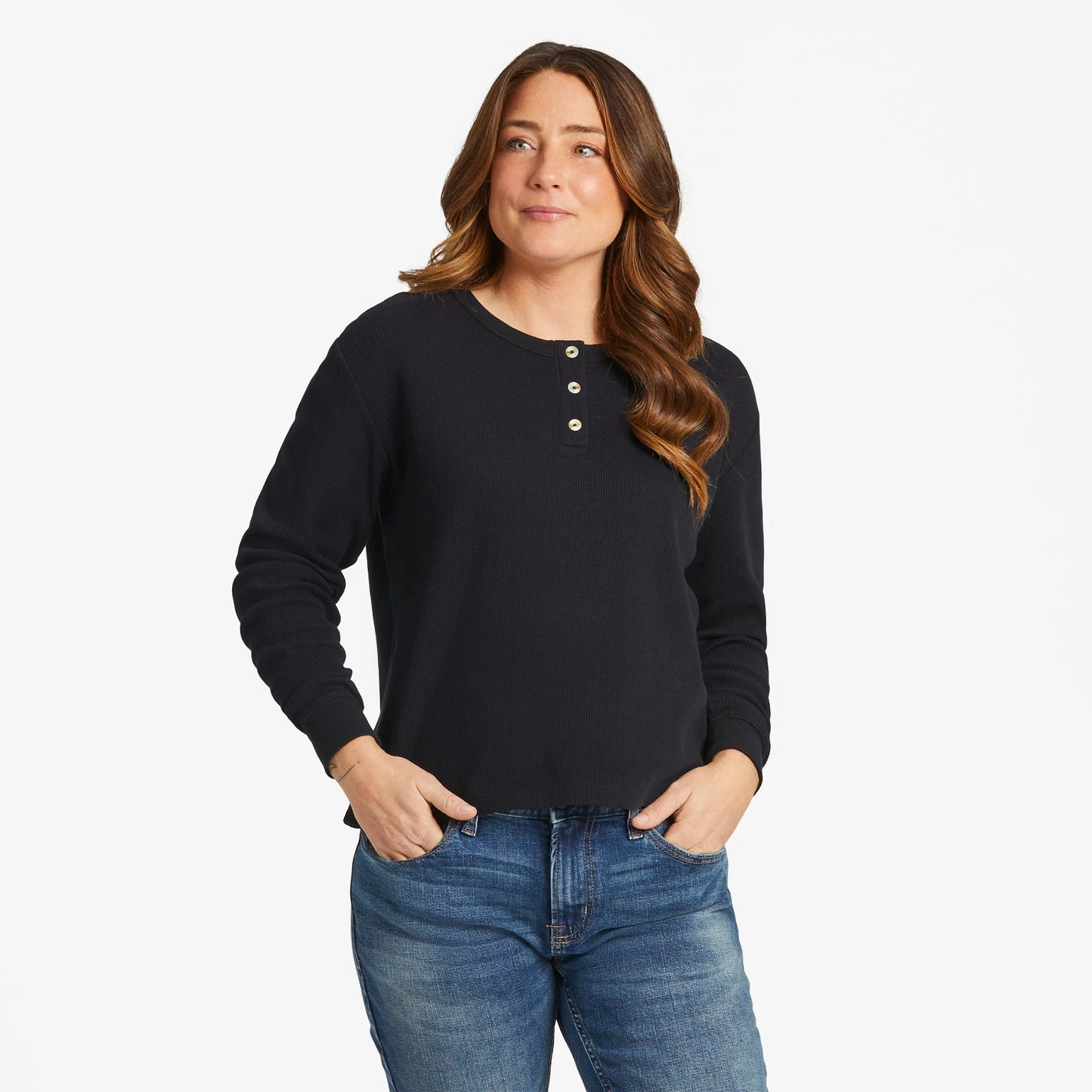 Women's Solid Thermal Boxy Henley