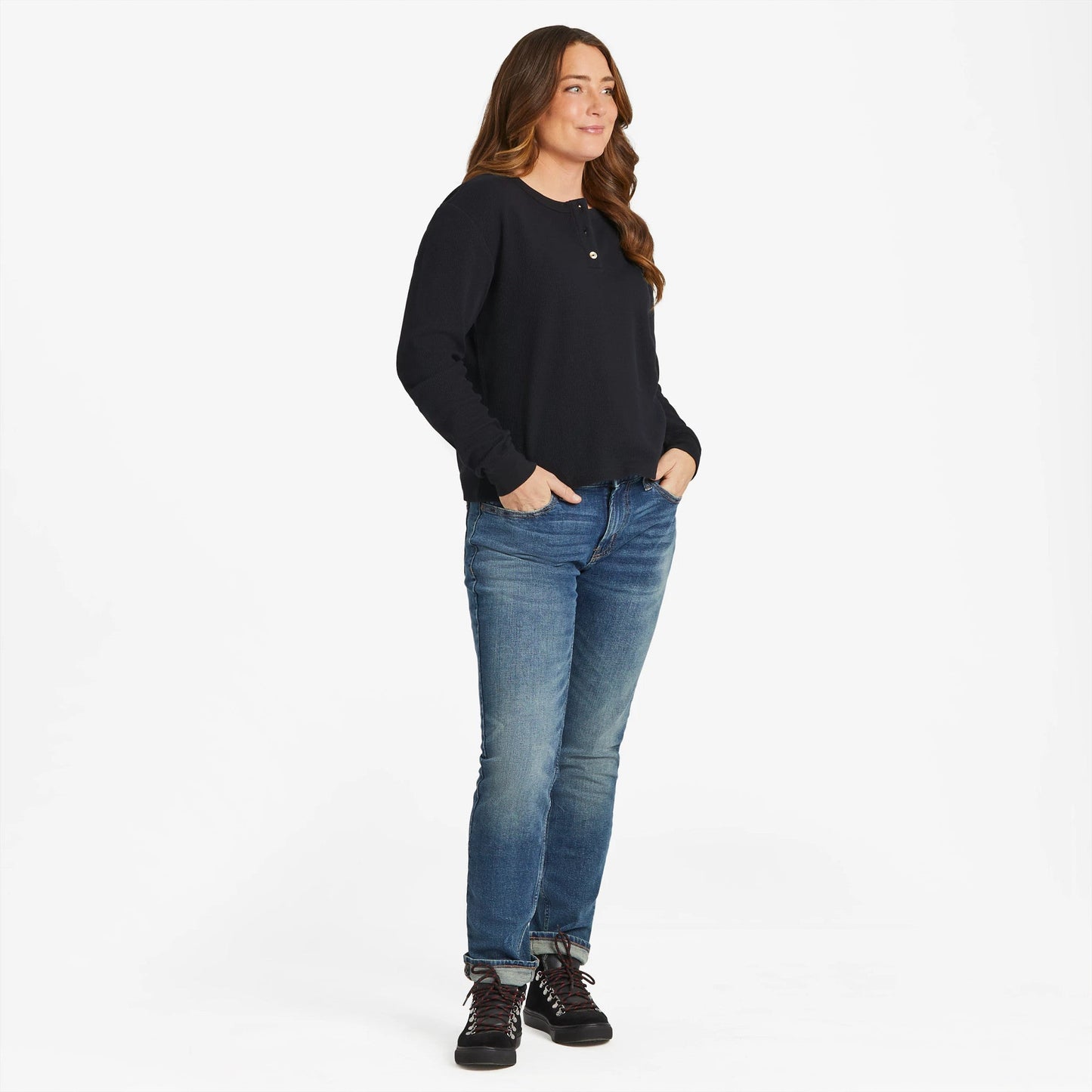 Women's Solid Thermal Boxy Henley