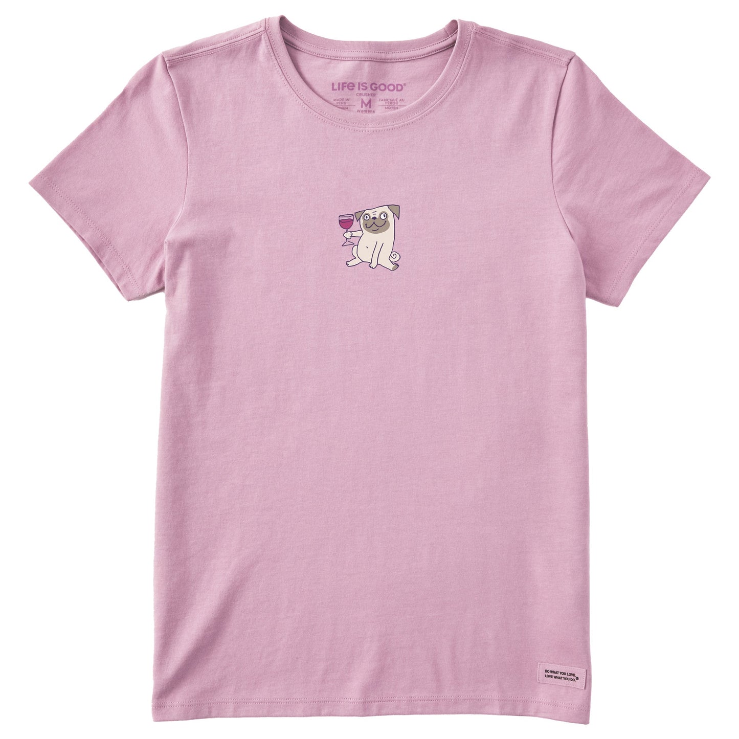 Women's Pug With Wine Short Sleeve Crusher Tee