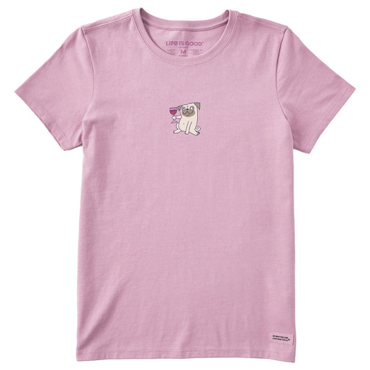 Women's Pug With Wine Short Sleeve Crusher Tee
