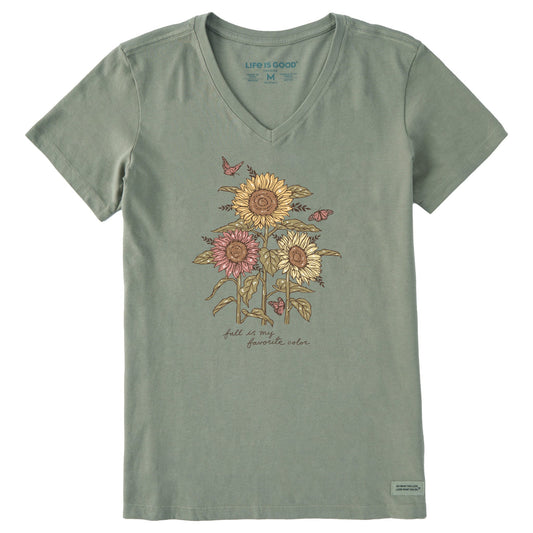 Women's Fall is my Favorite Sunflowers Short Sleeve Crusher Vee