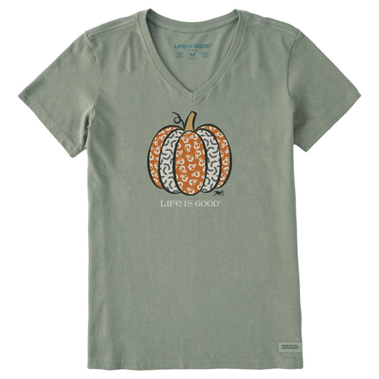 Women's Skull & Bats Pumpkin Short Sleeve Crusher Vee