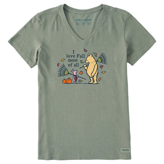 Women's Winnie I love Fall Most of All Short Sleeve Crusher Vee