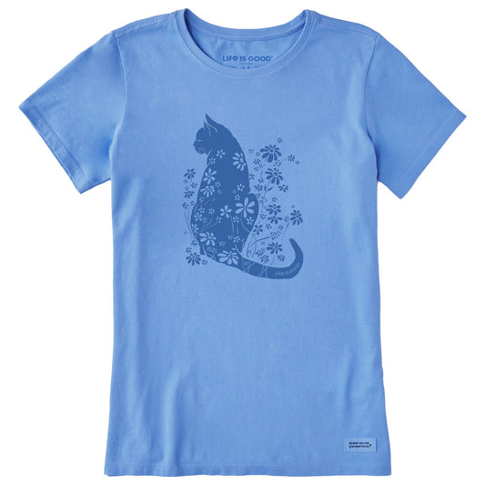 Women's Cat Flower Power Short Sleeve Crusher Tee