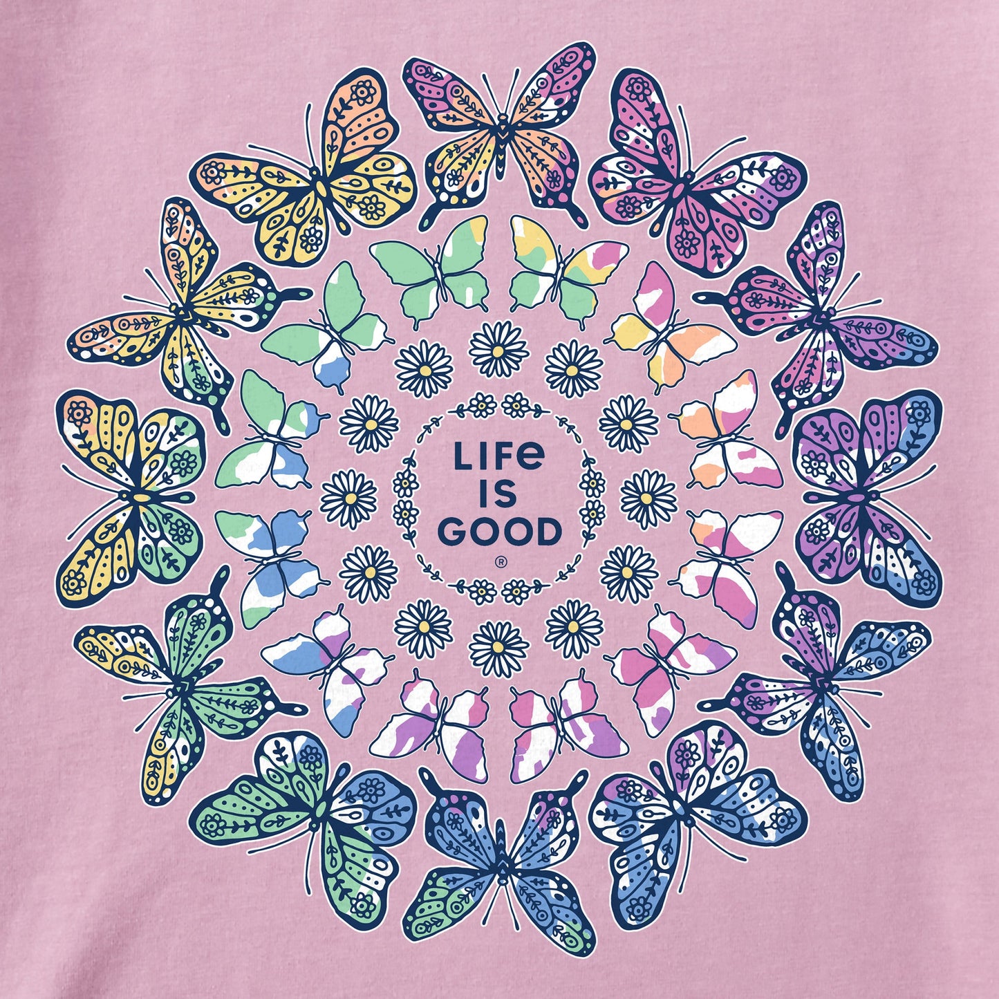 Women's Tie Dye Butterfly Daisy Mandala Short Sleeve Tee